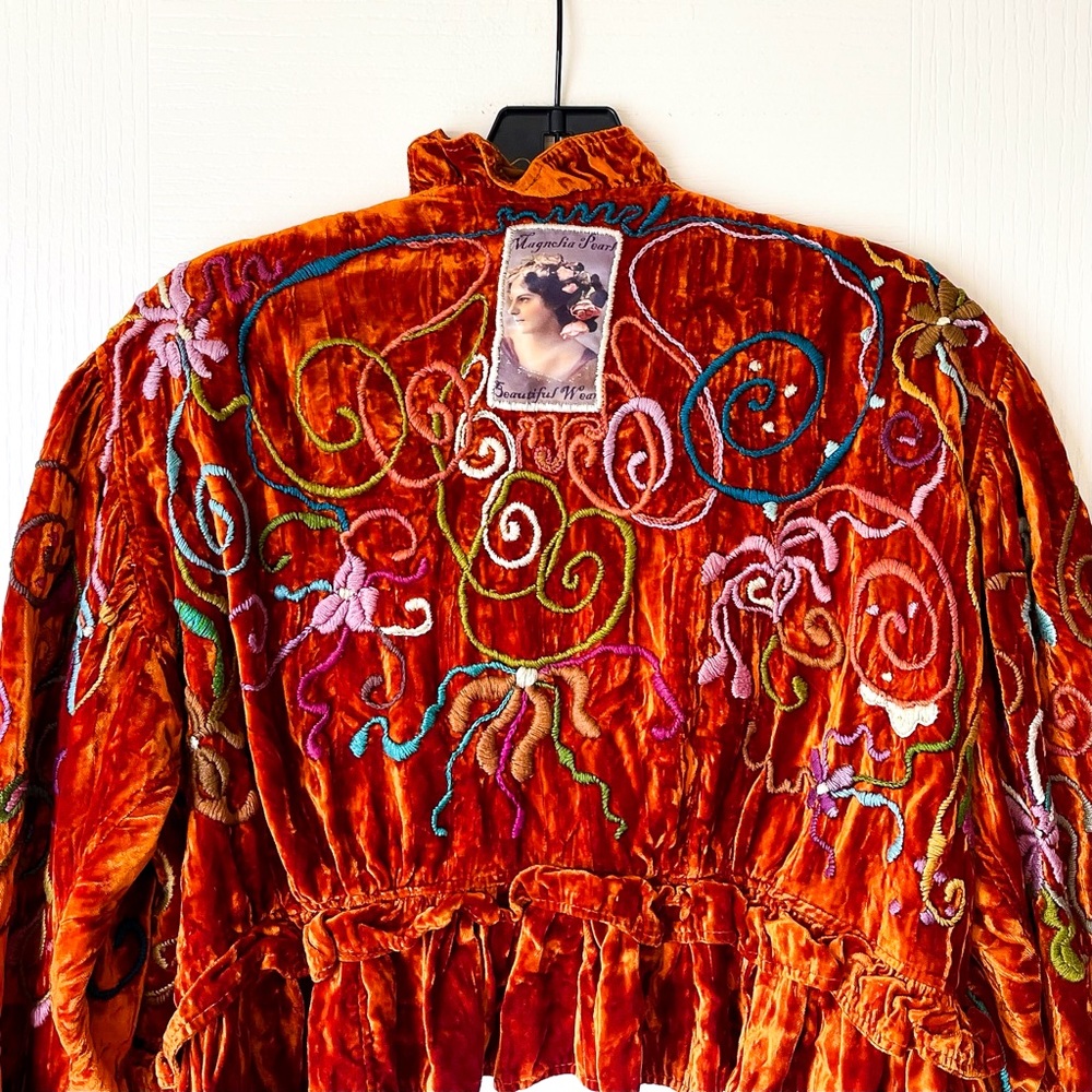 Magnolia Pearl Velvet Bolero Jacket Burnt Orange Embroidered Rare Vintage OS EUC - Picture 7 of 8